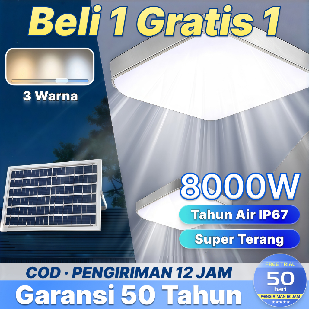 【Garansi 50 Tahun】lampu panel surya indoor Solar Ceiling Lampu indoor 8000W Solar Cell lampu tenaga 