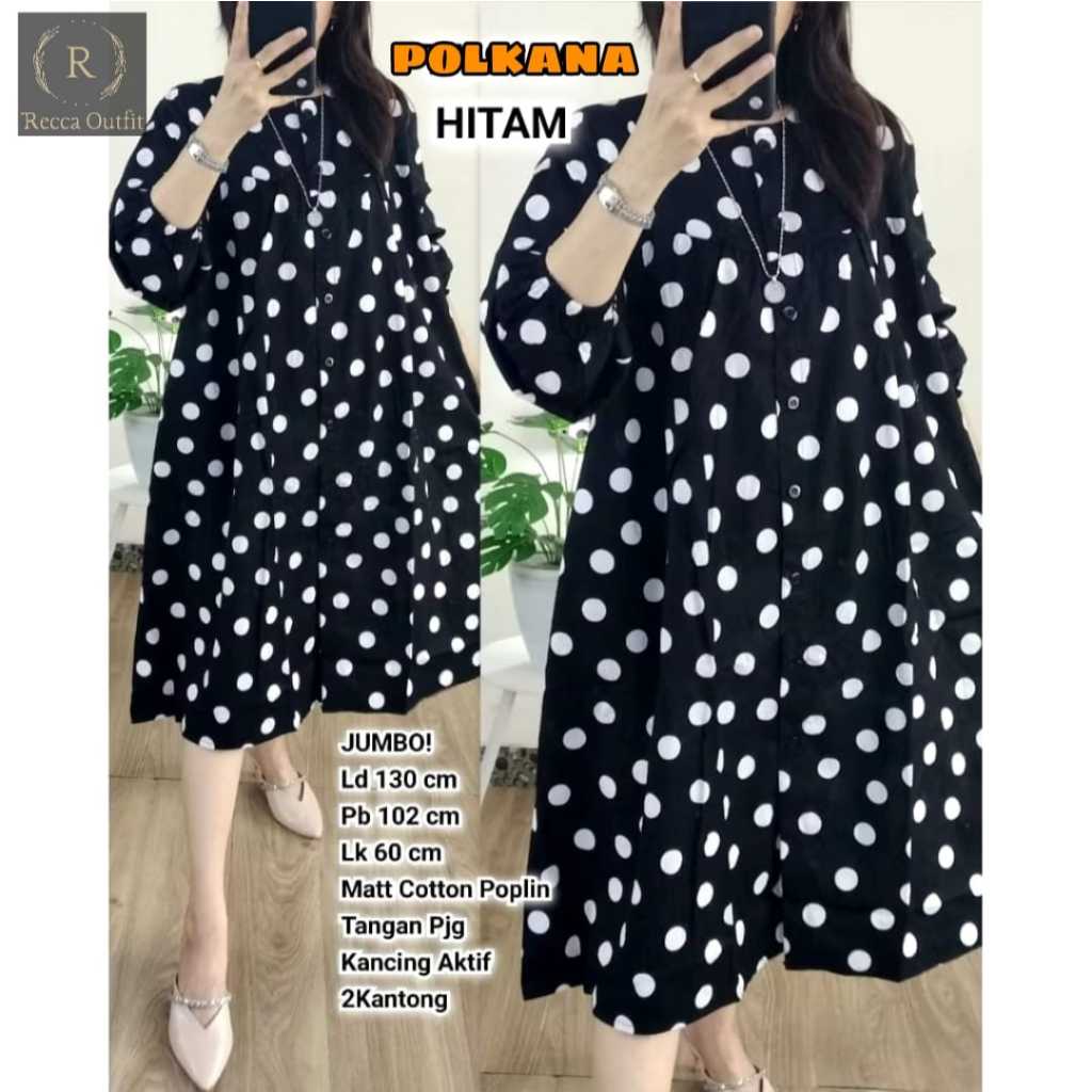 POLKANA ATASAN WANITA JUMBO LD 130 MOTIF POLKADOT TERBARU TUNIK RAYON KEKINIAN LENGAN KERUT SIZE XXX