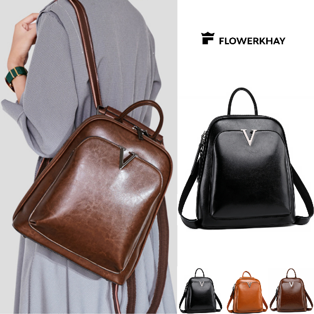Tas Ransel Wanita Kulit Asli Backpack Wanita 2025 Model Terbaru Import Besar Tahan Air Flowerkhay