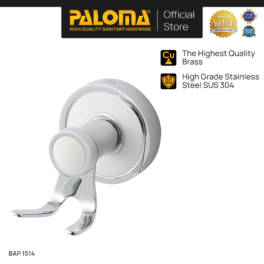 PALOMA BAP 1514 Kapstok Gantungan Baju Handuk Rak Hanger Mandi 2 Kait Wall Dinding Stainless Steel S