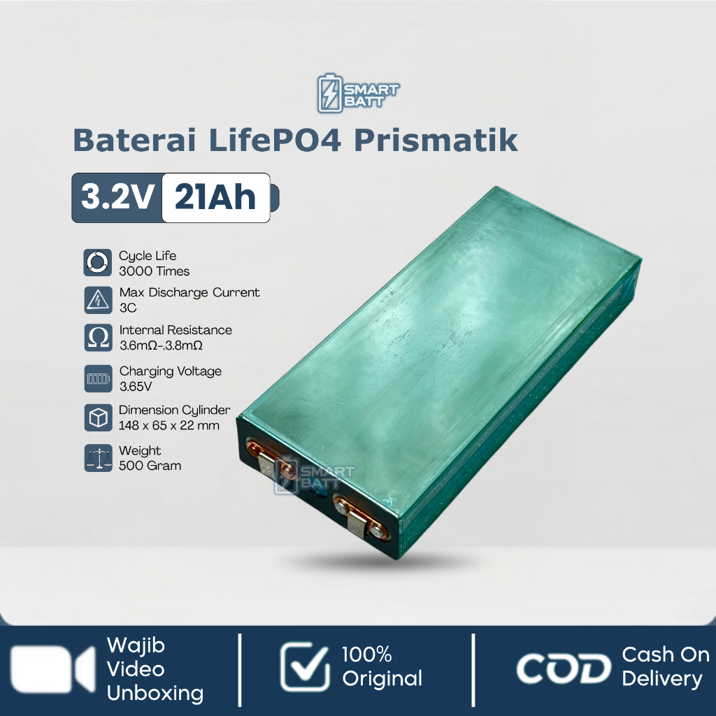 Battery LifePO4 3.2V 21Ah Prismatik NEW Baterai Motor Listrik 20Ah PDC PAC Grade A - BT136