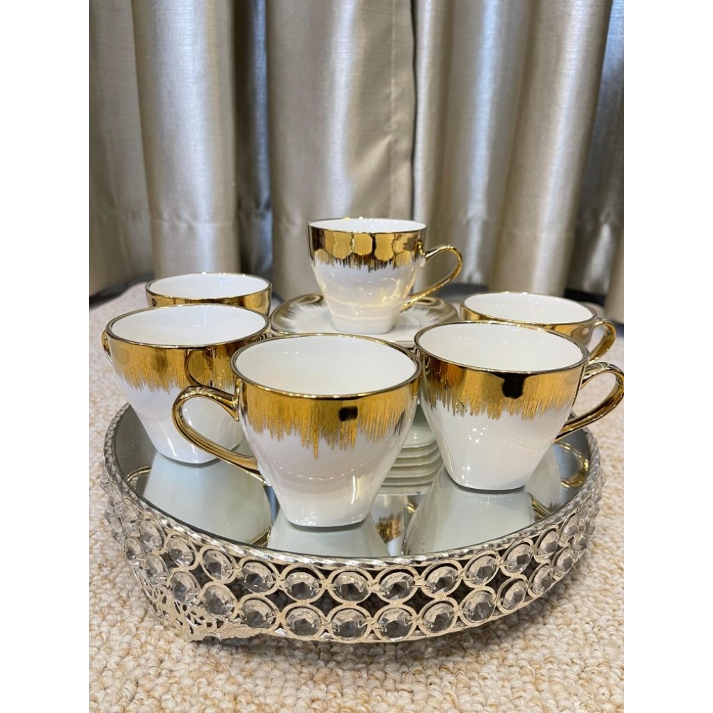 Cangkir Set Estetik Putih List Gold Emas Keramik Cangkir Gold Set
