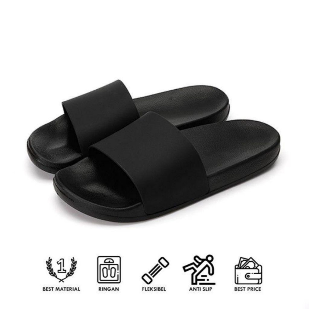Sandal Slop Pria/Wanita Hitam Putih Polos/Sandal Slide