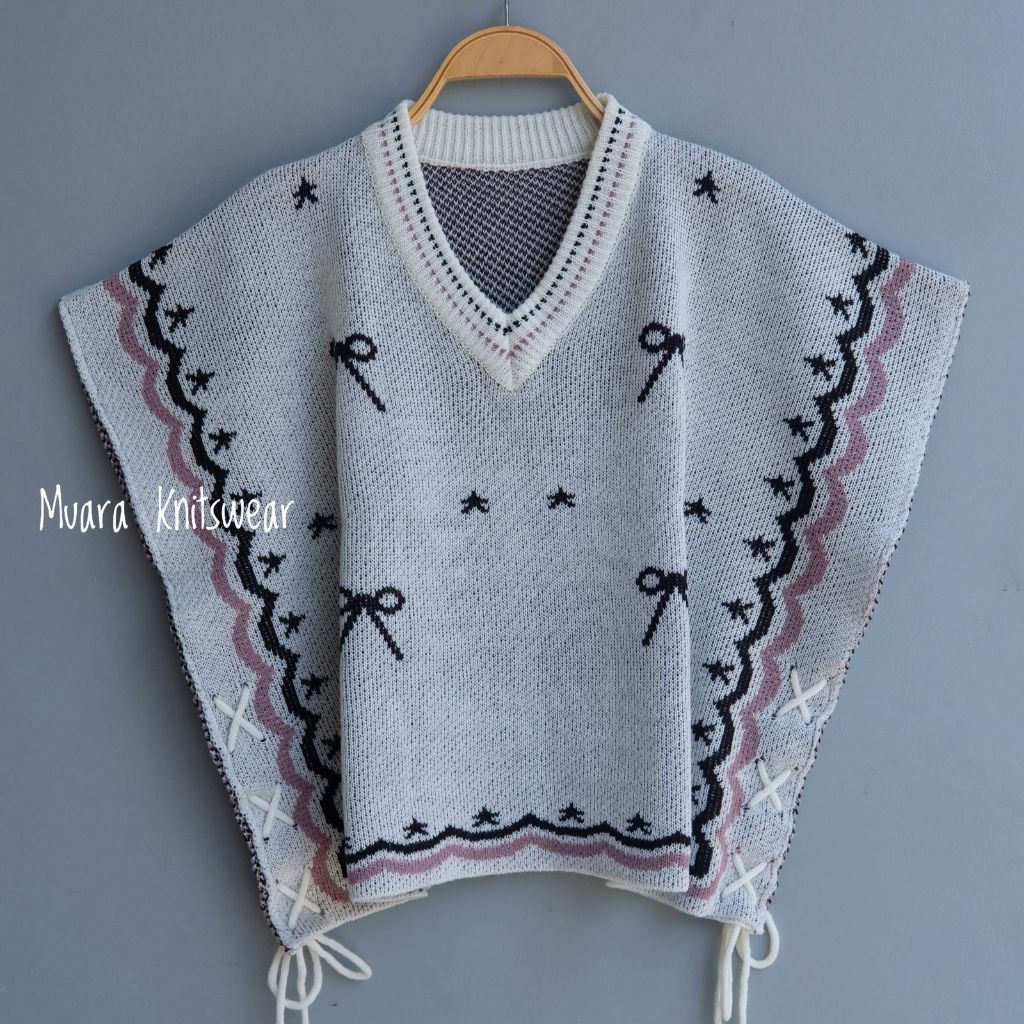 MUARA KNITSWEAR VEST ROMPI RAJUT MOTIF PITA TALI DEPAN SAMPING WANITA KOREA
