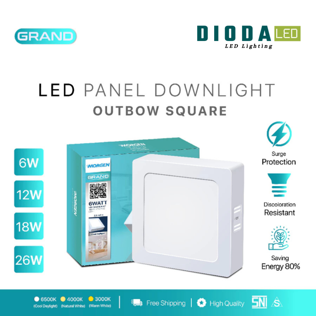 Morgen Lampu LED Panel Downlight OB Outbow Kotak Grand Series | Lampu Downlight Outbow Kotak 12W 18W