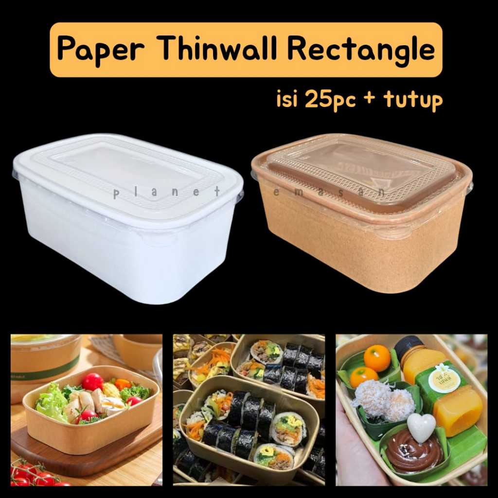 [25pc + tutup] Paper thinwall 800ml / paper bowl coklat putih / paper thinwall kotak 800ml kotak