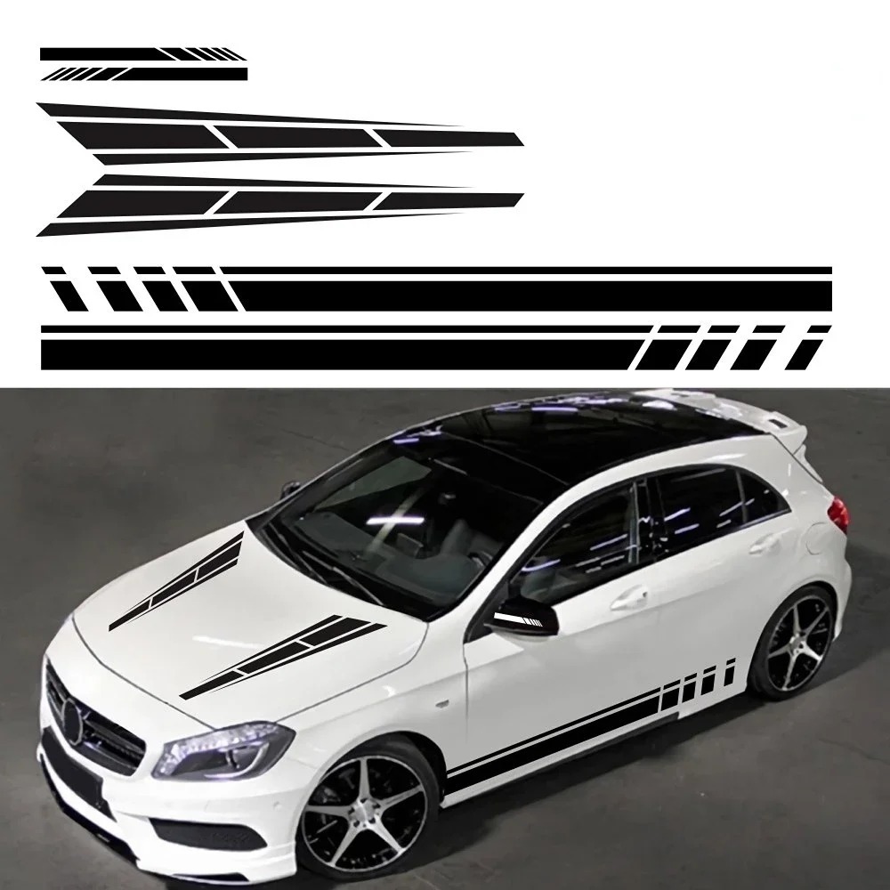 6PCS Fashion Stiker Mobil Balap Garis-garis Pemodelan DIY Dekorasi Pintu Garis Pinggang Kaca Spion K