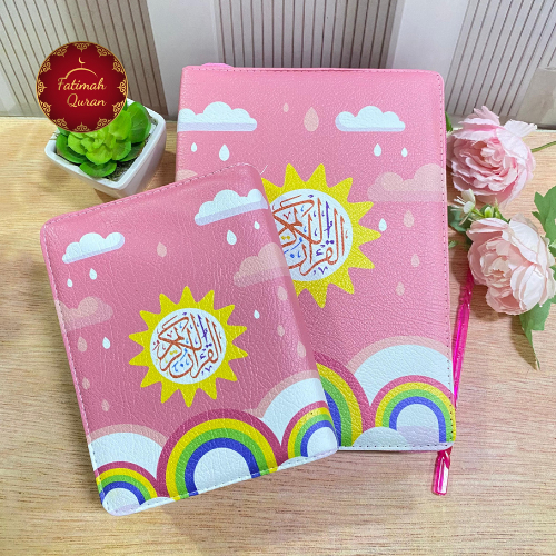 Quran Wakaf Kaleb Resleting Desain Pink Pelangi Isi Quran Blok Warna Terjemah Perkata Ukuran A5 A6