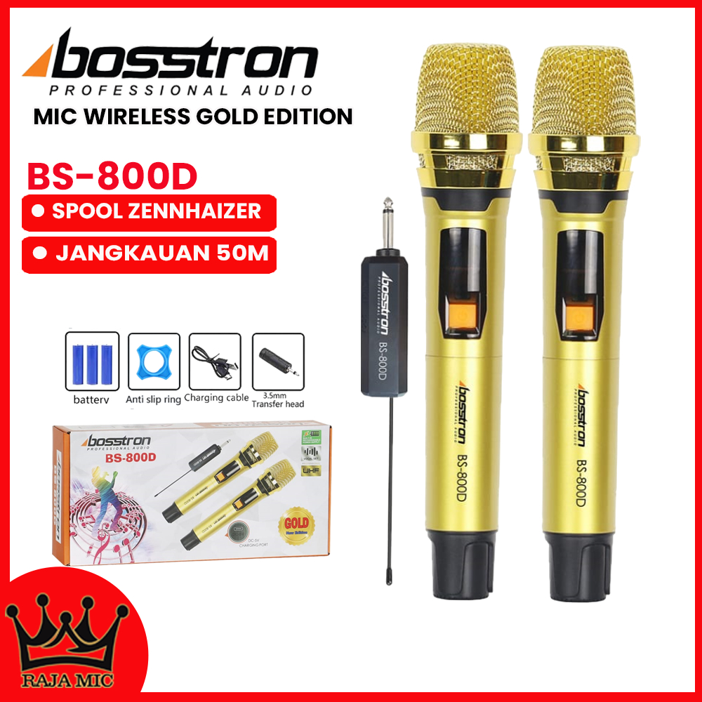 Bosstron Microphone Wireless BS-800D Gold New Edition Mic Karaoke Mik Tanpa Kabel