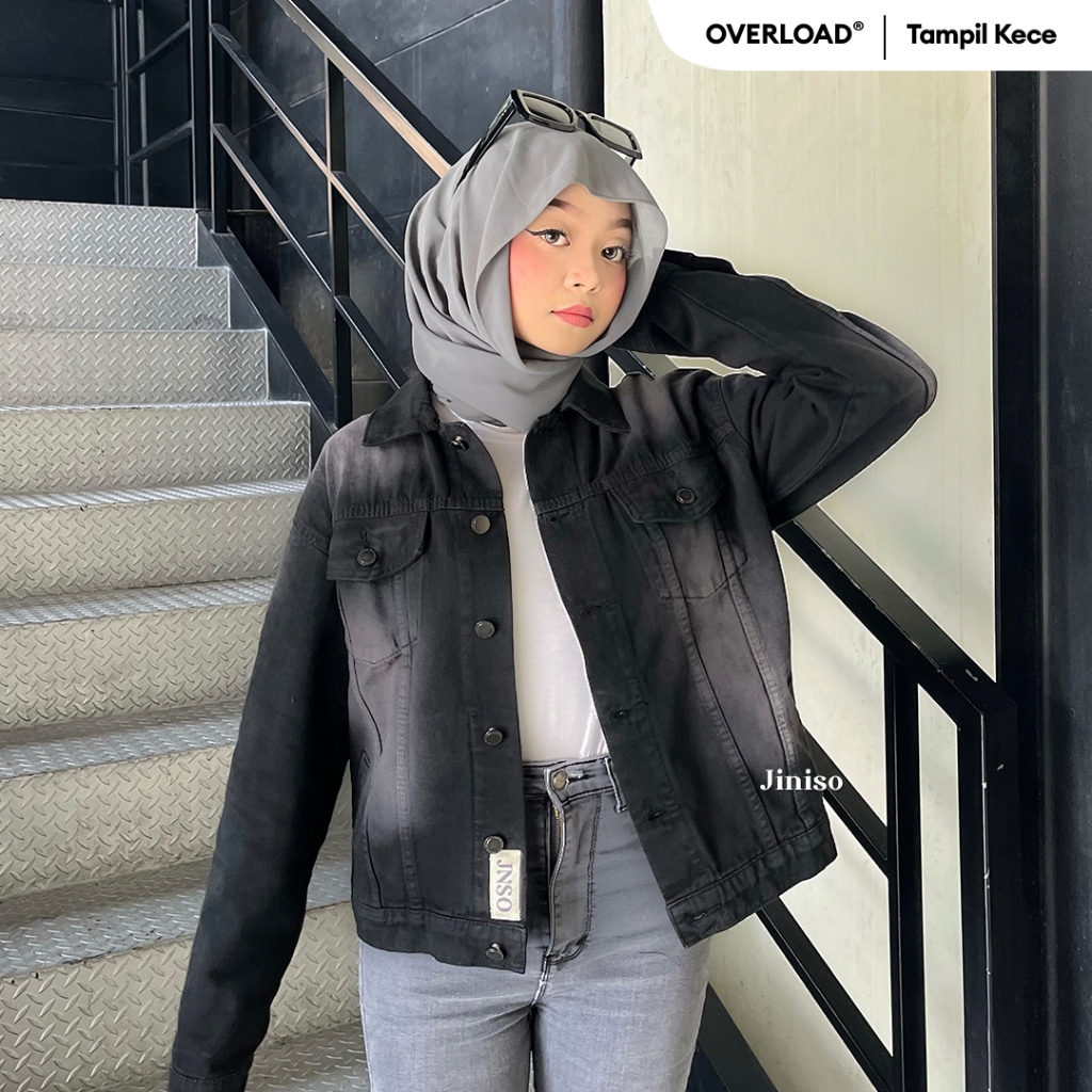 JINISO Jaket Jeans Oversize Vintage Black Wash