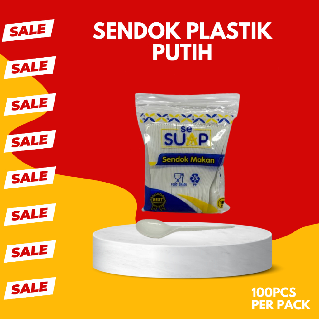 (100PCS) Sendok Makan Plastik Putih / Sendok Plastik Sekali Pakai / Sendok Plastik / Sendok Pesta