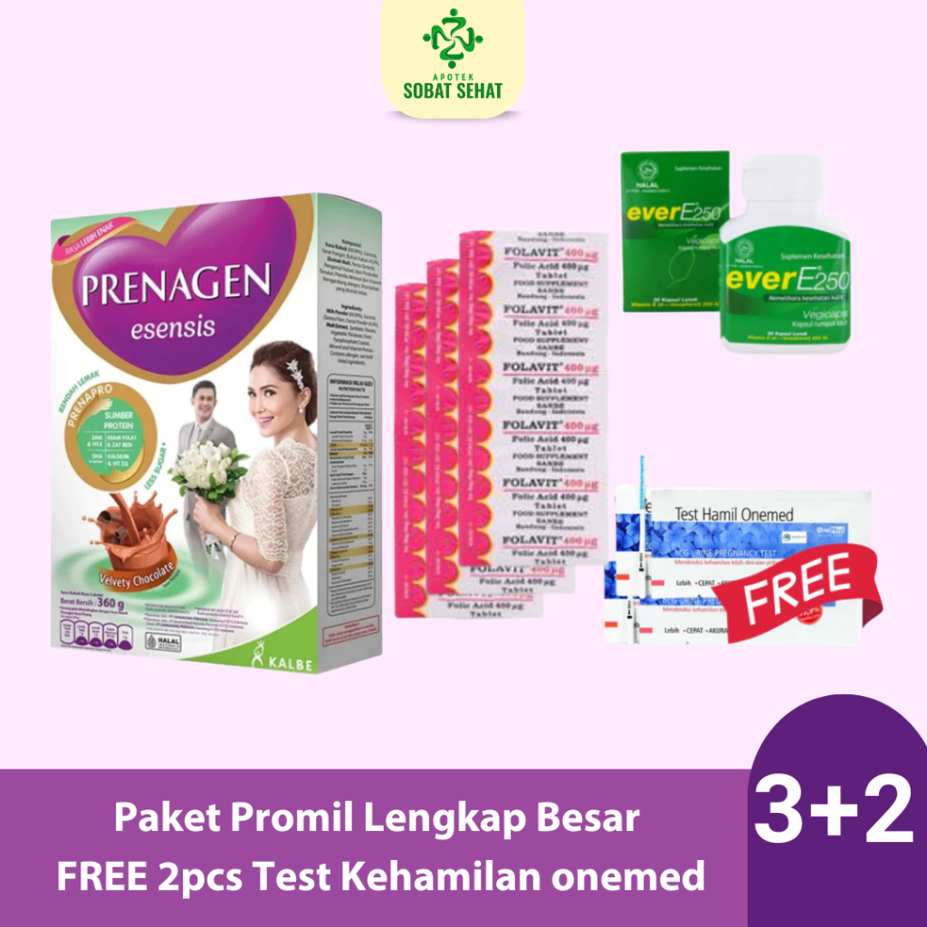 [PAKET PROMIL LENGKAP 1 BULAN] 1BOX Prenagen Esensis Velvety Chocolate 360gr + 3 Strip Folavit 400 M