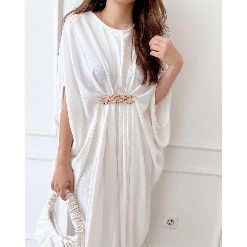 Bloom&Co Alea elegant kaftan putih panjang mewah polos