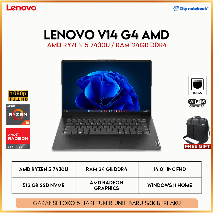 Lenovo V14 G4 AMD Ryzen 5-7430U 24GB 512GB W11 14" FHD