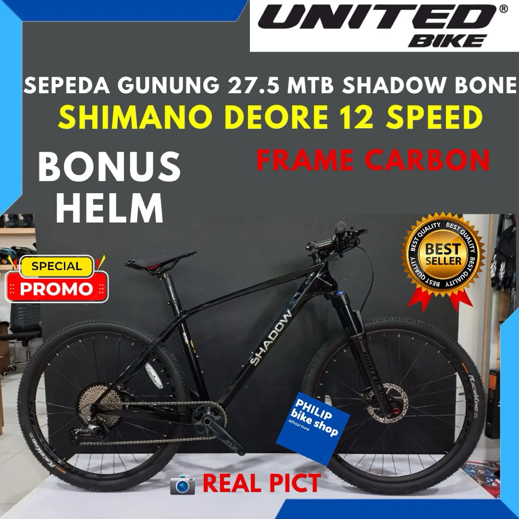 Sepeda Gunung MTB 27.5 Shadow Bone Carbon Glossy Grey