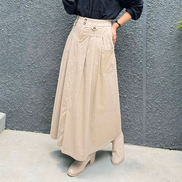 Lezahrasignature Rok Katun Twill Stretch Panjang 93cm Pinggang Karet Fit XL Long Skirt Aline Payung 