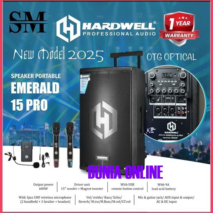SPEAKER PORTABLE TERBAIK HARDWELL EMERALD 15 PRO / EMERALD 15PRO / EMERALD15PRO   600 WATT ORIGINAL