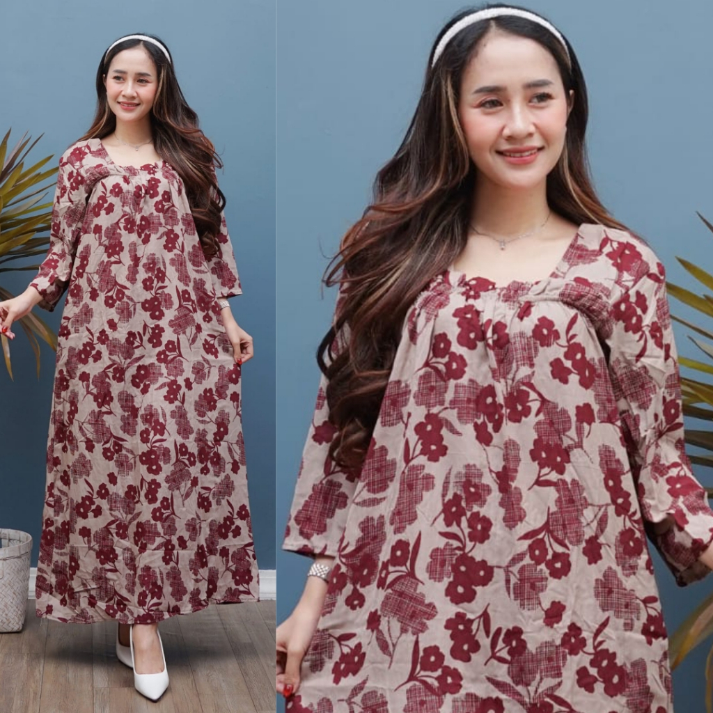 DASTER PANJANG KEKINIAN SEMATA KAKI DADA KARET LENGAN 7/8 RAYON ADEM NYAMAN