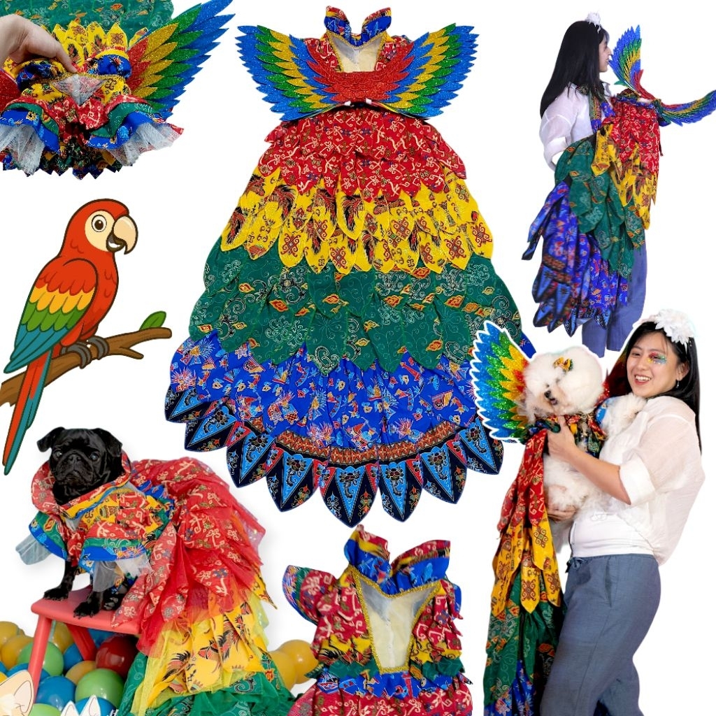 |Migo Custom 50| Batik Burung Nusantara Dress Beo Merah Hijau Kuning Biru Pelangi Zoo FashionShow Ba