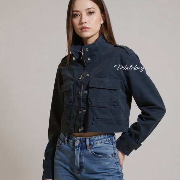 Jaket wanita crop hitam kanvas