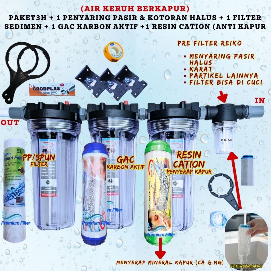 FILTER AIR BERKAPUR  3 TAHAP / PAKET FILTER AIR SUMUR PDAM TOREN KERUH BERKAPUR / FILTER SOFTENER
