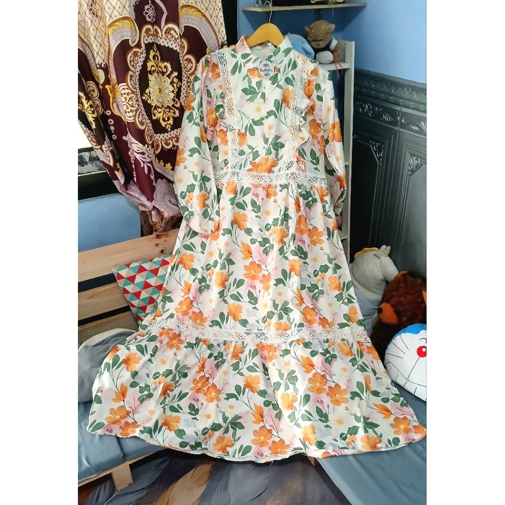 gamis korean style motif bunga