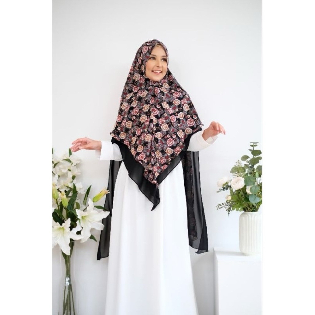 Ameena Khimar Syari Jumbo 2 Layer Babydoll Premium Adem Hijab Instant Syar’i Motif Bunga