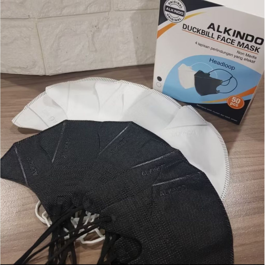 MASKER DUCKBILL HIJAB ALKINDO 4PLY ISI 50PCS/MASKER HEADLOOP 4PLY