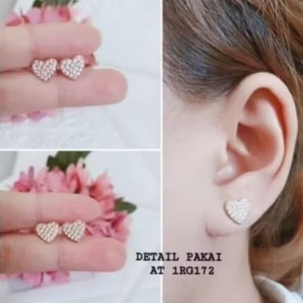 Anting Giwang Titanium Wanita Model Berlian Love Full Permata anti karat