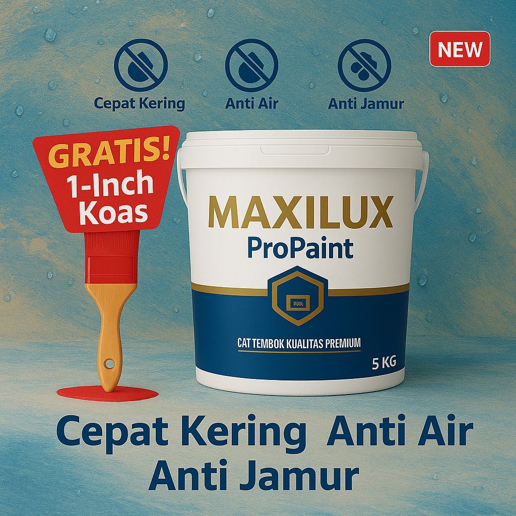 Cat Tembok Maxilux ProPaint 5kg – Warna Tahan Lama + Gratis Koas 1 Inch