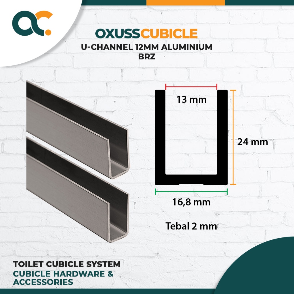 U-Channel 12mm Lis U Aluminium Partisi Cubicle Toilet (5,6 Meter) - Brz
