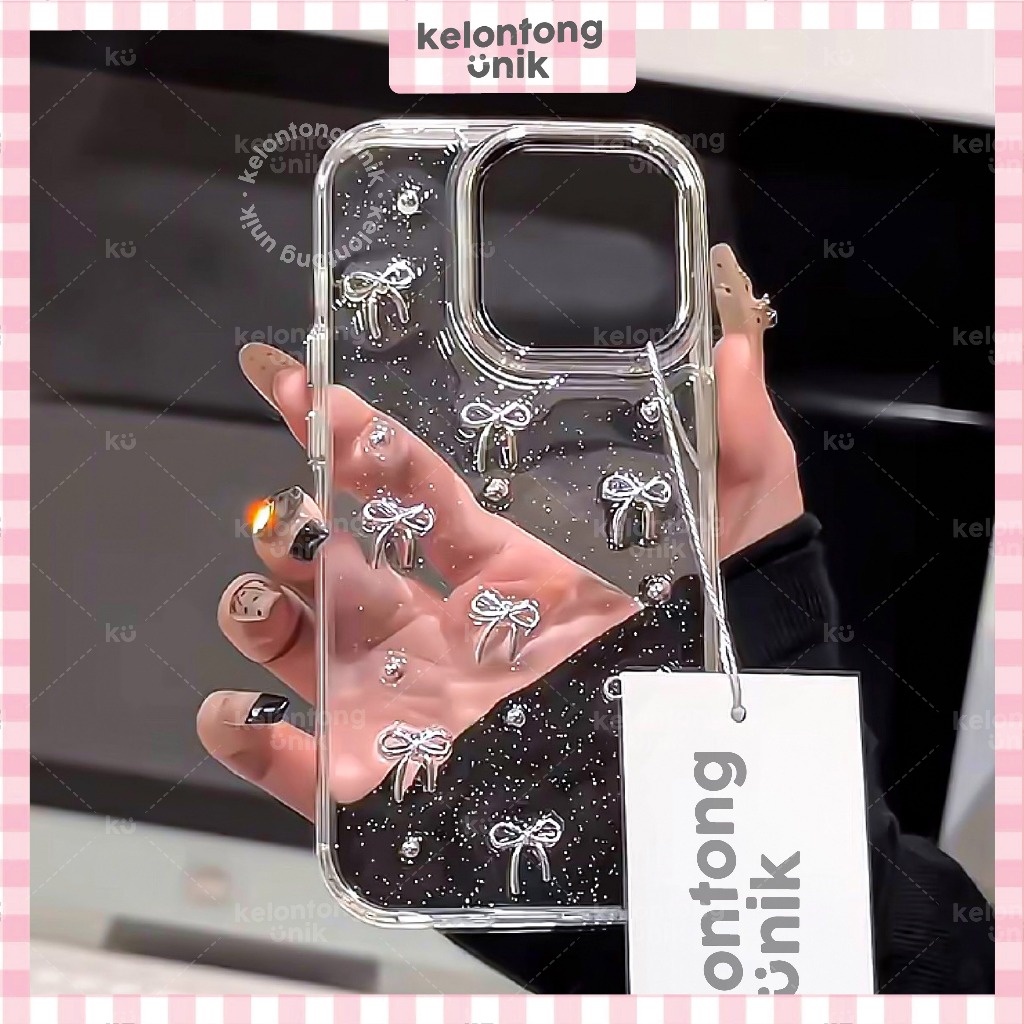 KELONTONG UNIK | 3D Ribbon Coquette Clear Glitter Case - Hardcase/ Casing HP for iPhone X XS XR XSMA