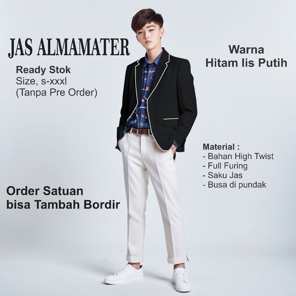 JAS ALMAMATER hitam lis putih + BORDIR NAMA | ALMAMATER OSIS SMP SMA SANTRI PONDOK PESANTREN