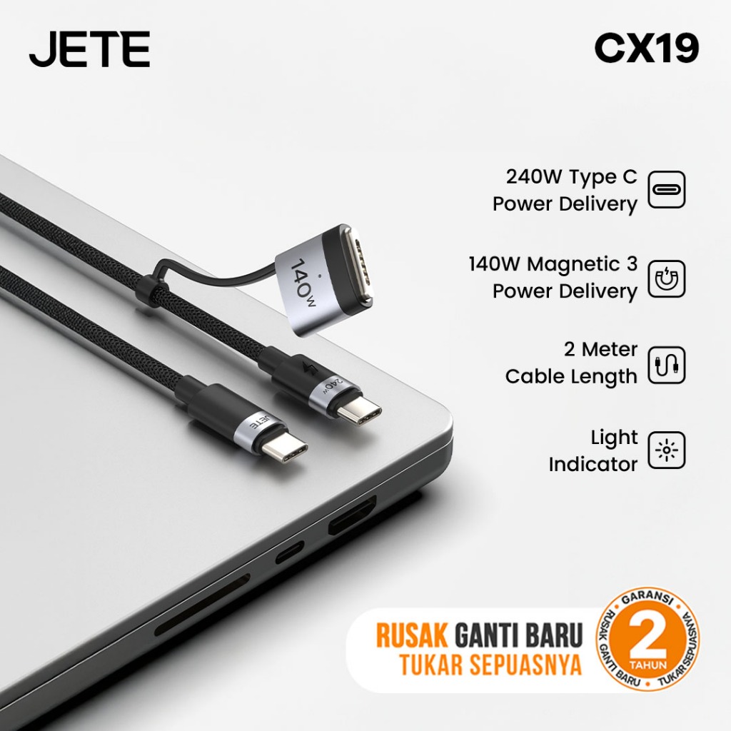 Kabel Data JETE CX19 Kabel Charger Type C To Type C Fast Charging 240W Built in Converter Cable Magn