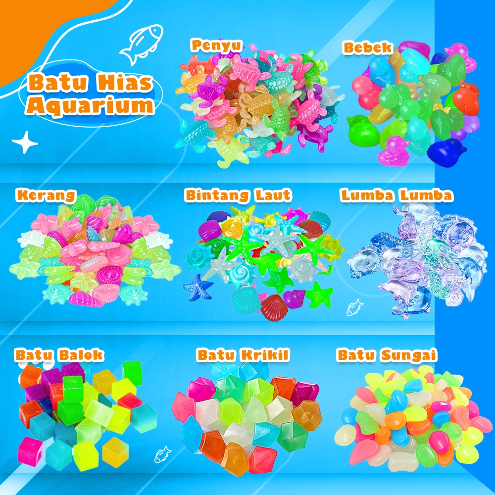 Batu Hias Akrilik Glow In The Dark Dekorasi Karakter & Hewan Laut Ornamen Aquarium