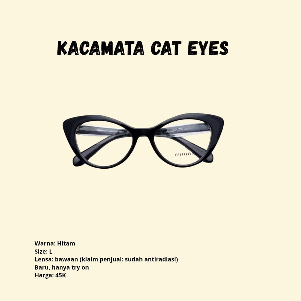 MIU MIU - Kacamata Cat Eye Antiradiasi Kacamata Wanita
