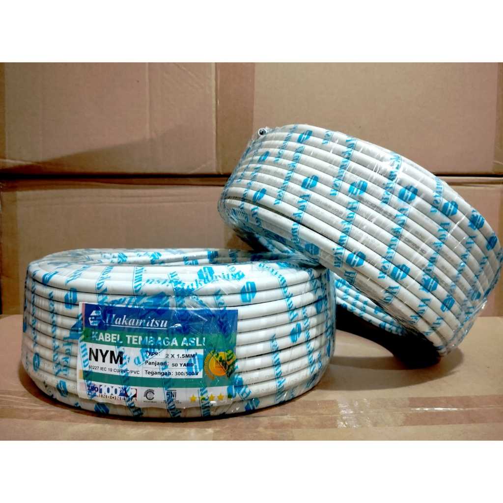 Kabel NYM HAKAMITSU 2x1.5 mm 50Y ( 1 KARUNG ISI 6 ROLL ) NYM 2 x 1,5 SNI