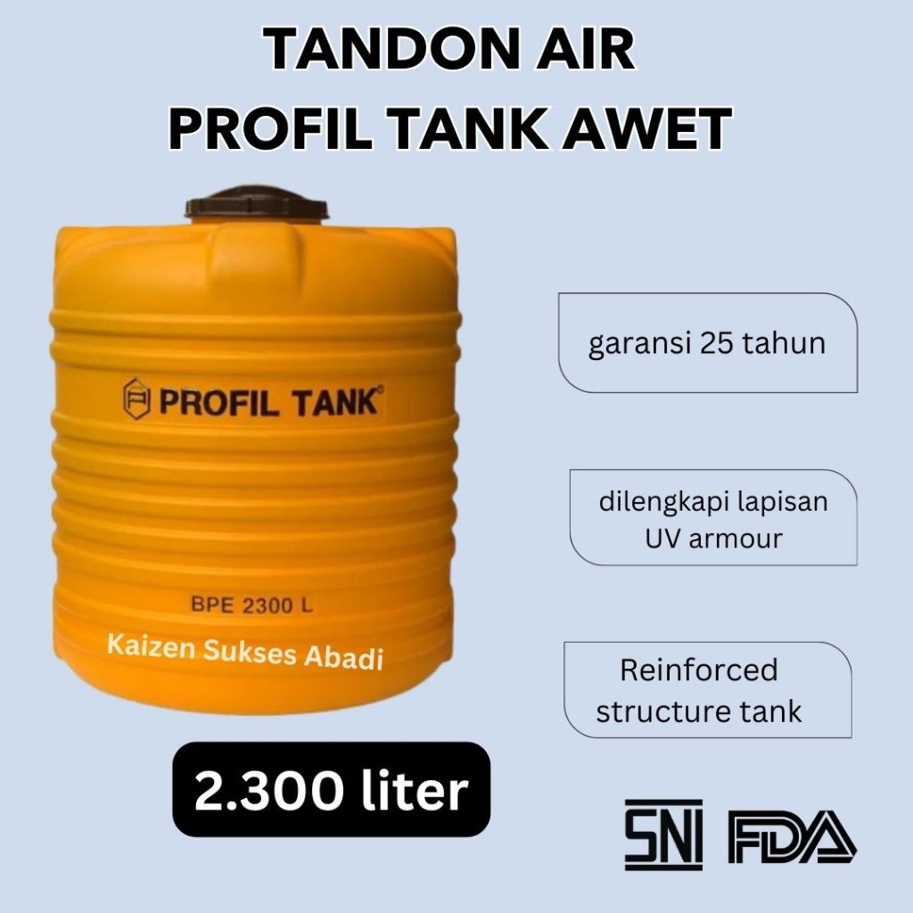 Tandon tangki toren air profil tank plastik BPE 2300 2500 2000 Liter kuning kualitas penguin termura
