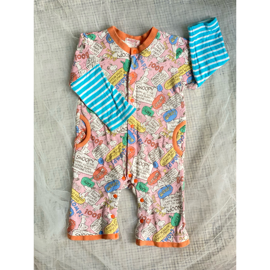 PRELOVED PL jp jumper romper pajang baby bayi unisex cowok cewek laki branded PEANUTS SNOOPY size 80