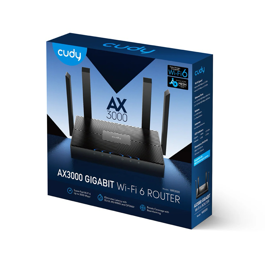 CUDY ROUTER WR3000 WR 3000 AX3000 AX 3000 Gigabit Mesh Wi-Fi 6 Router