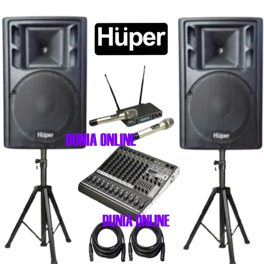 Paket Sound System Huper HA400 15Inch Aktif Komplit Mixer Ashley Super M8 PRO Dan Mic Wireless Ashle