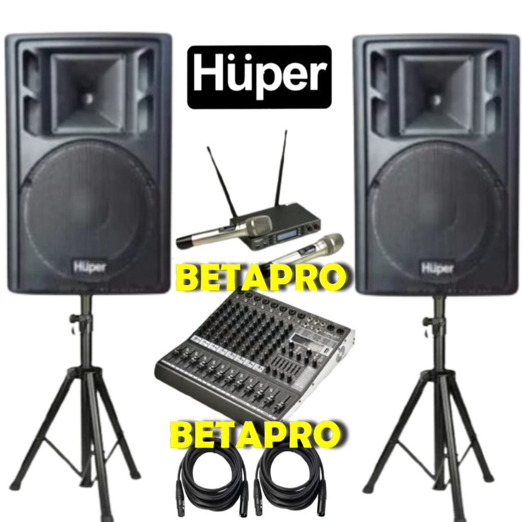Paket Sound System Huper HA400 15Inch Aktif Komplit Mixer Ashley Super M8 PRO Dan Mic Wireless Ashle
