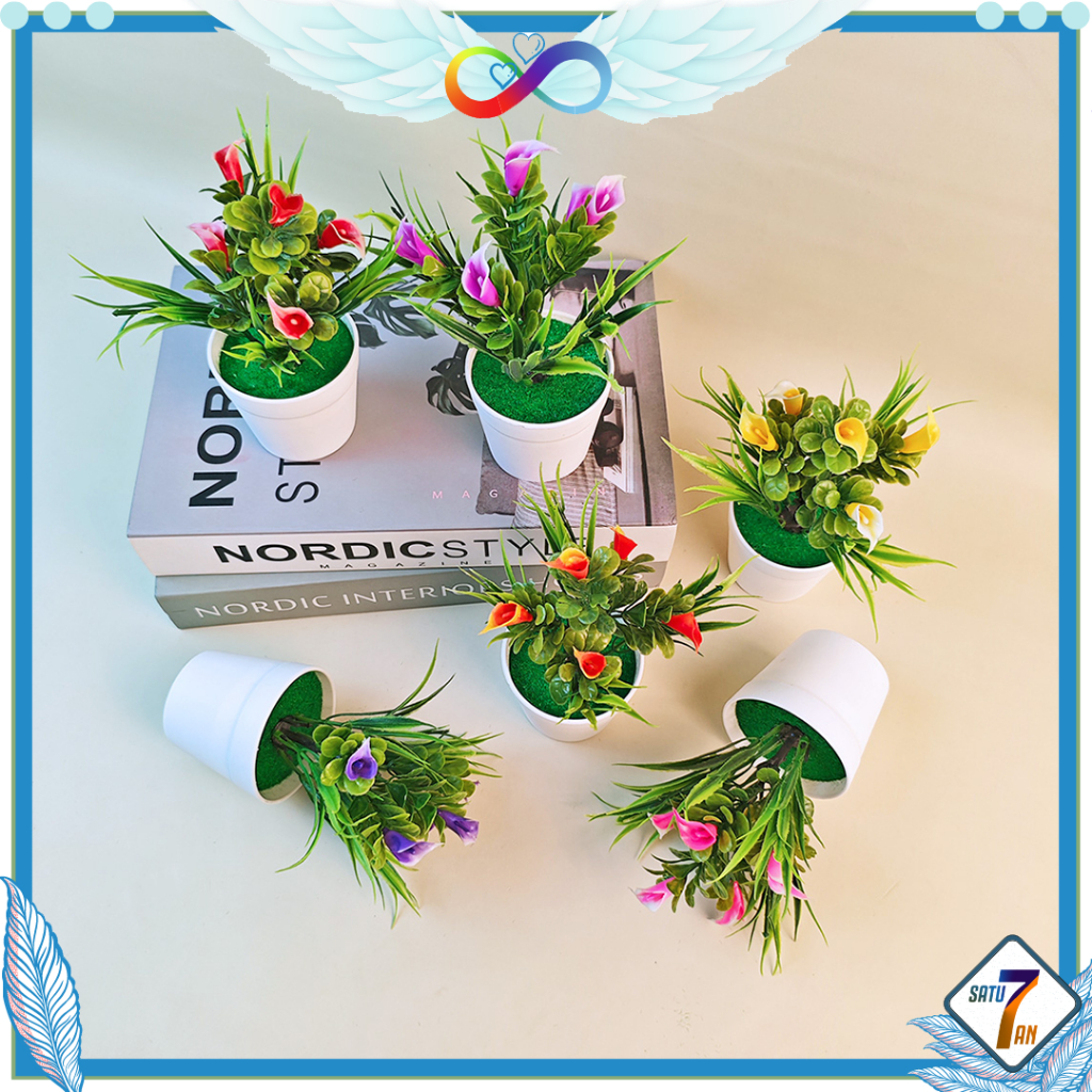 Pot Tanaman Bunga Tulip Hiasan Rumah Bunga Artificial Plastik Mini Satu7an PBP19