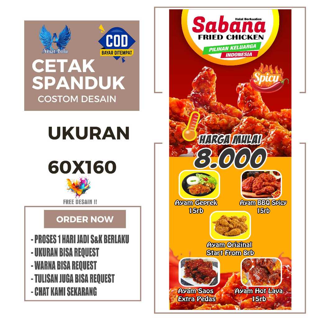 Cetak Spanduk Banner SABANA FRIED CHICKEN Costom Desain