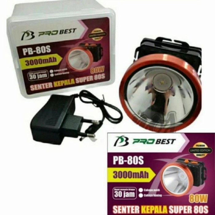 [KBM] Senter Kepala LED 80 Watt Cahaya Putih / Kuning Senter Sorot Probest PB-80S