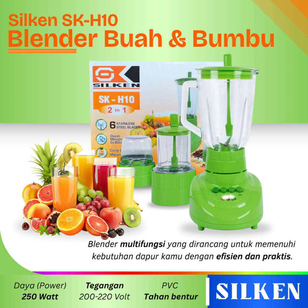 Blender Jus Buah Blender Buah 2 in 1 Silken SK-H10 Blender Plastik 1 Liter Multifungsi Juicer Blende