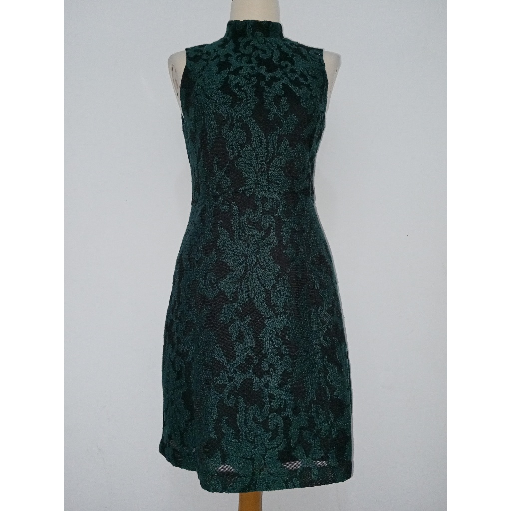 [PRELOVED] Excellent Dress Wanita Midi Cheongsam Hijau Tua Hitam H&M