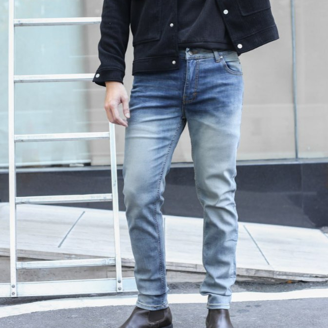 North Denim Celana Jeans Denim Panjang Pria Strech Ripped Patch Cotton - Garland Blue