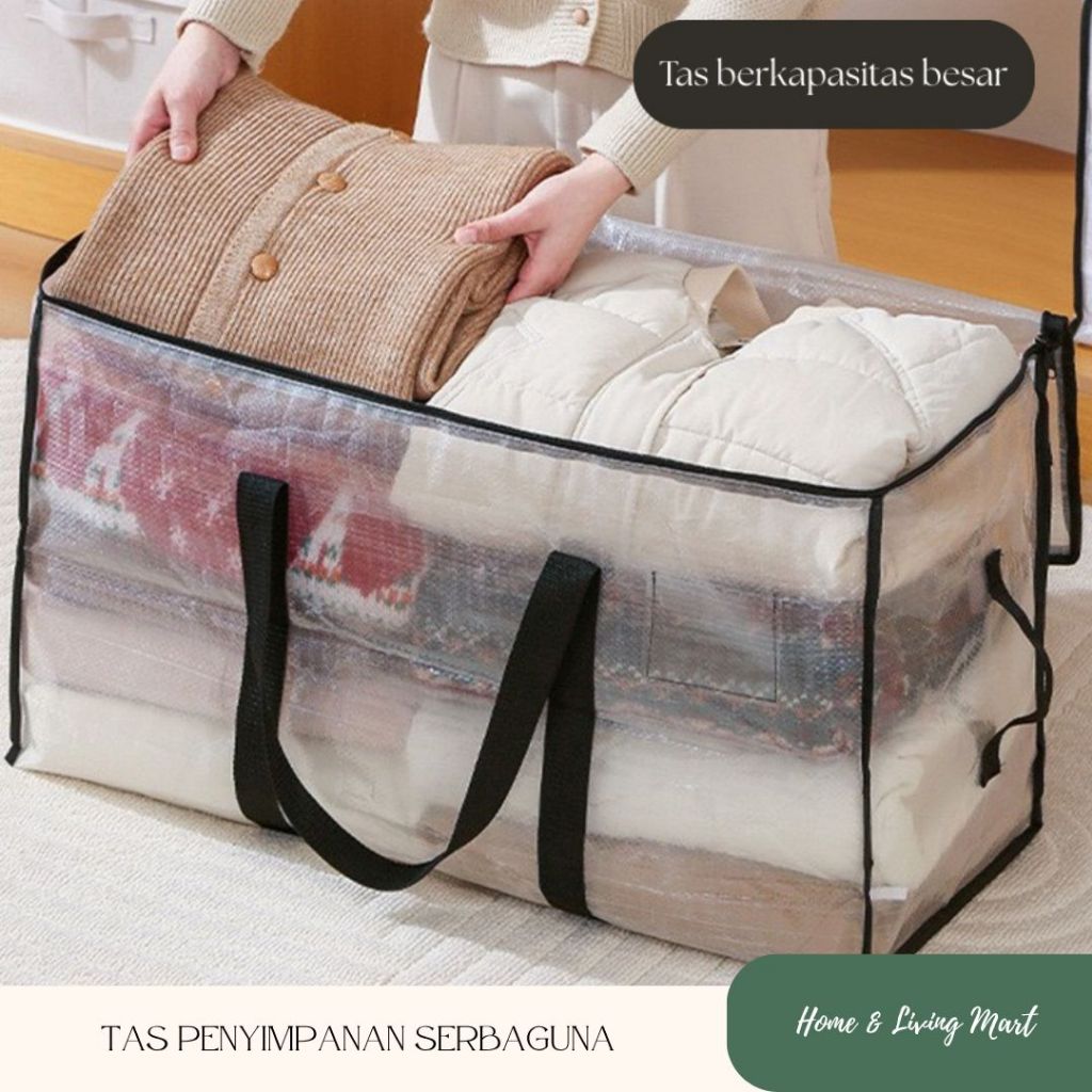 TAS SPREI SELIMUT PAKAIAN TAS PLASTIK KARUNG JUMBO TRANSPARAN RESLETING ANTI AIR