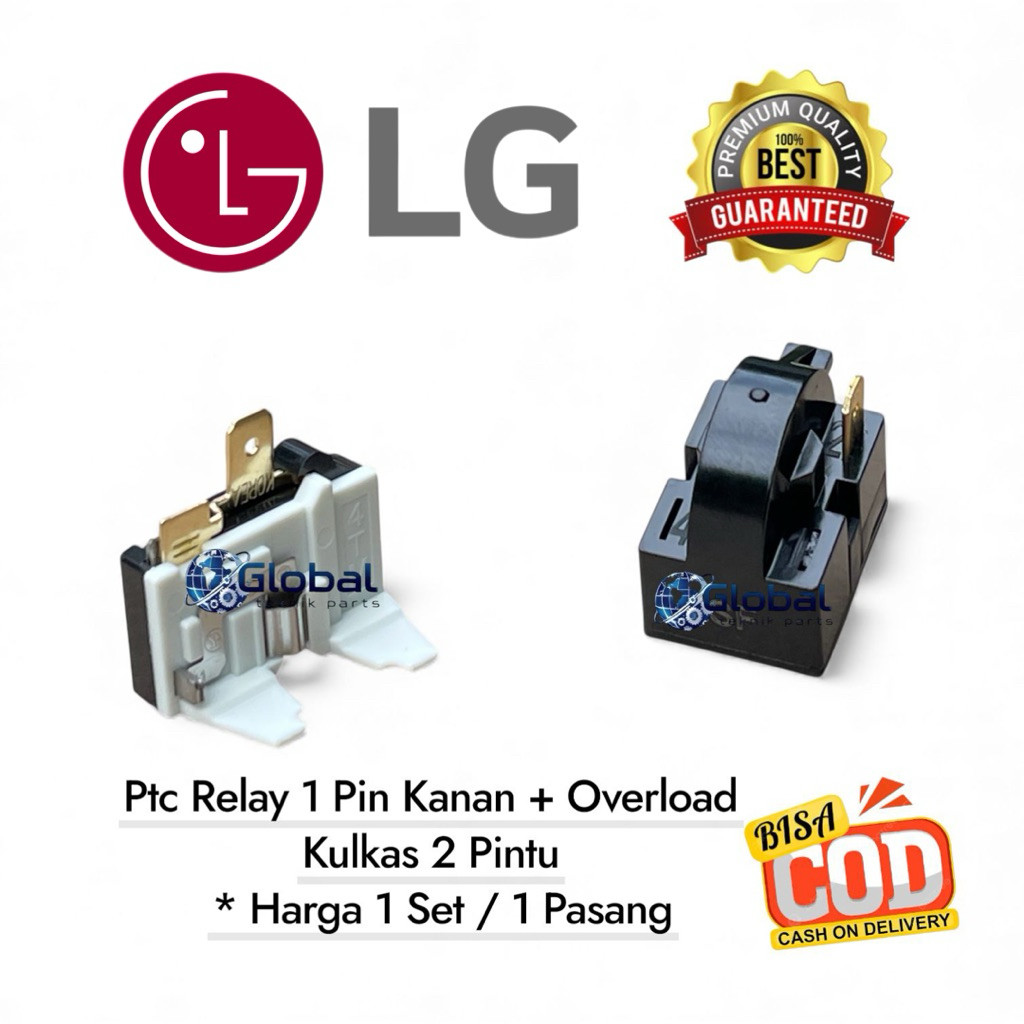 [1 Set ] Ptc Relay 1 Pin Kanan + Overload Kulkas 2 Pintu / Relay kulkas LG 2 Pintu